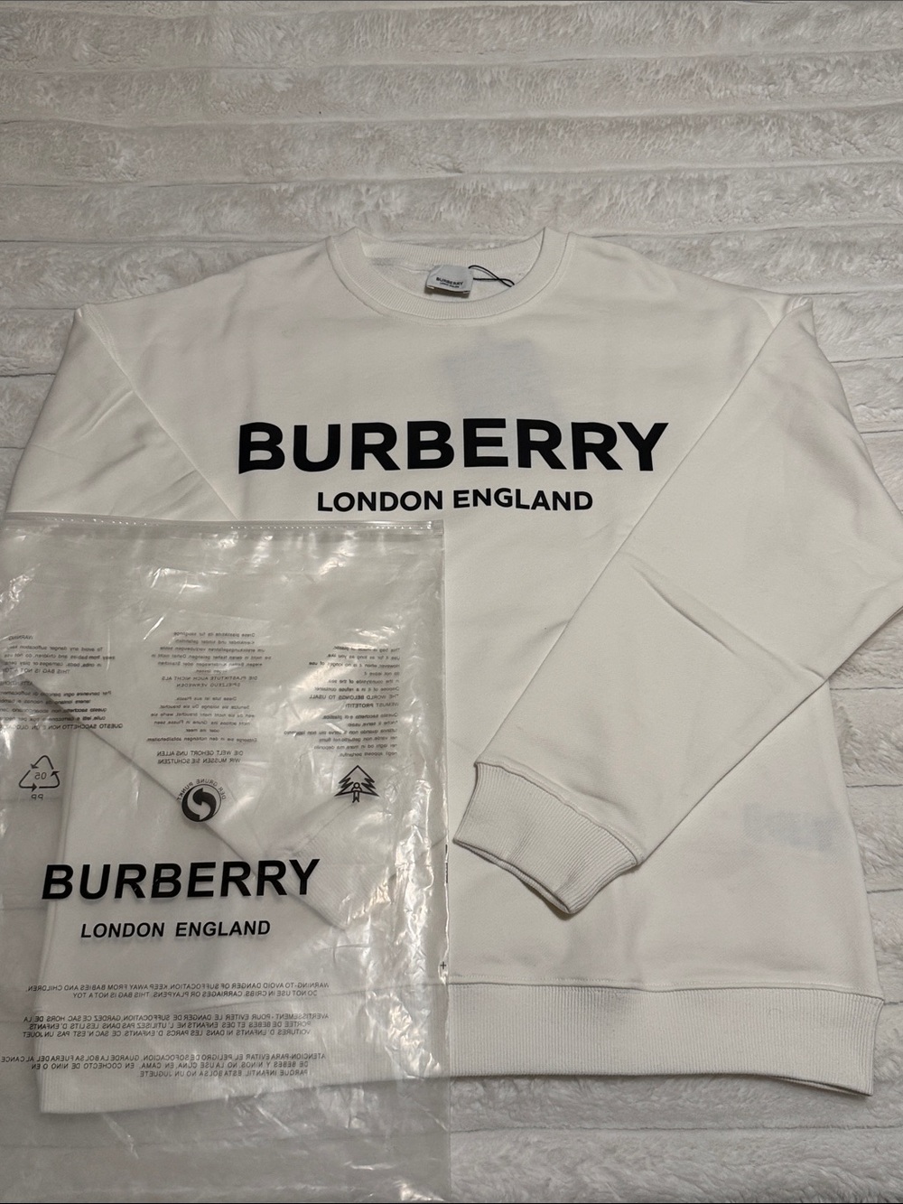 Burberry White Crewneck Sweatshirt with Black Logo